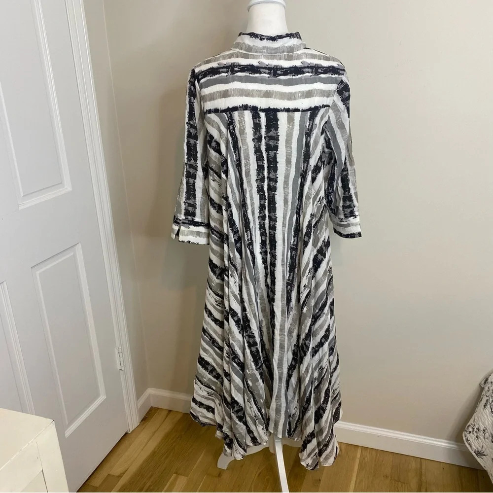 PATRIZIA LUCA Women’s Three Quarter High Low Striped Print Shirt Dress Top L - Picture 9 of 13